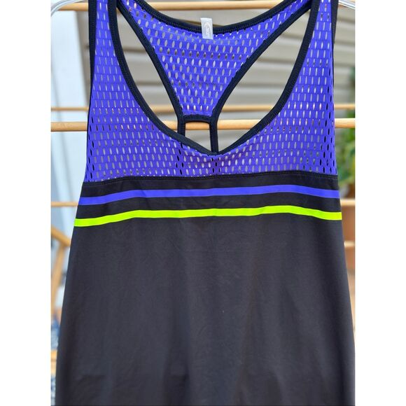 MTA Sport Women's Plus Size 2X Black Athletic Tank Top Purple Mesh Open Back - Picture 2 of 9